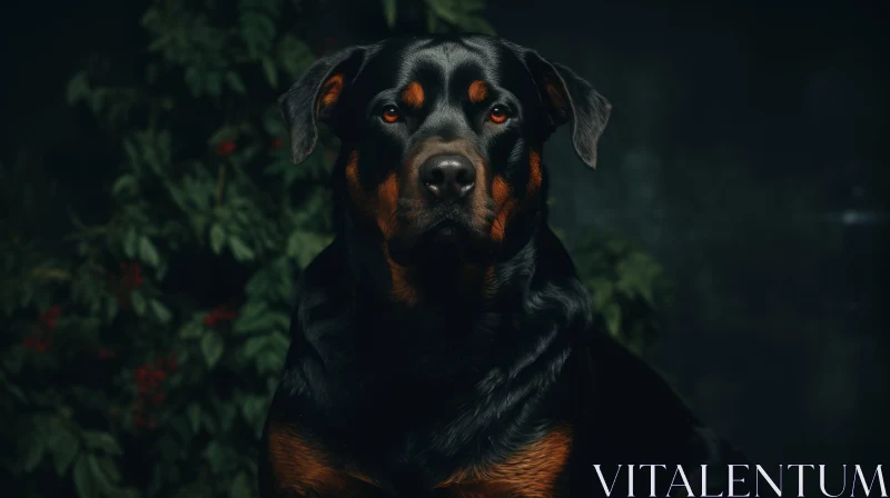 Rottweiler Portrait with Moody Lighting against Dark Background AI Image