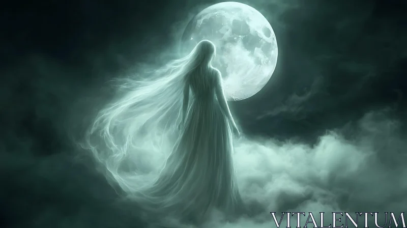 AI ART Moonlit Lady in White Gown