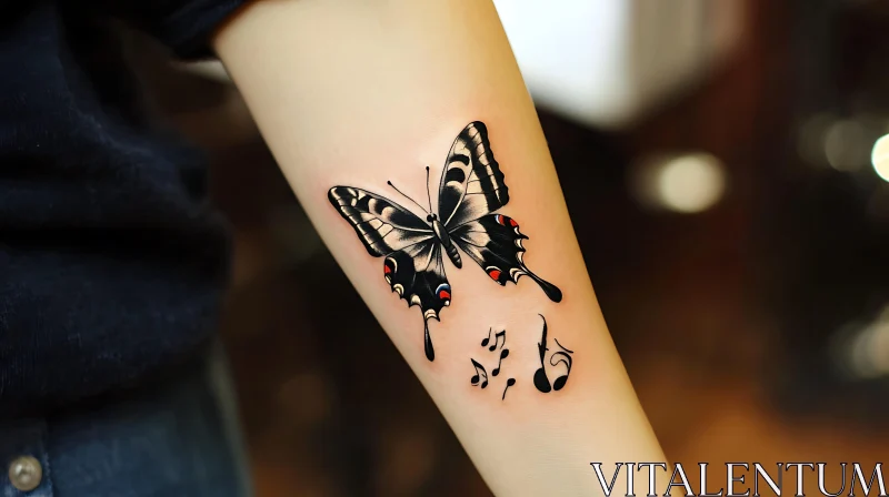 Butterfly Forearm Tattoo with Music Design AI Image