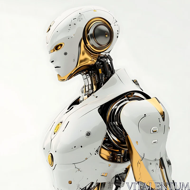 Elegant White and Gold Robot with Intricate Mechanical Design AI Image