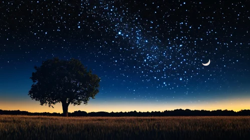 Night Sky with Tree and Moon