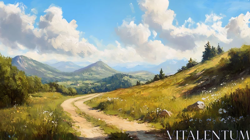 Peaceful Path Through Mountain Scenery AI Image