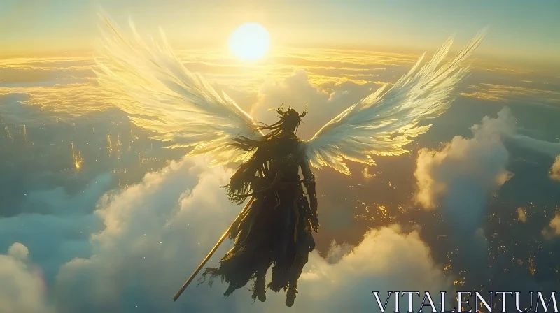 AI ART Winged Angel Above the Clouds