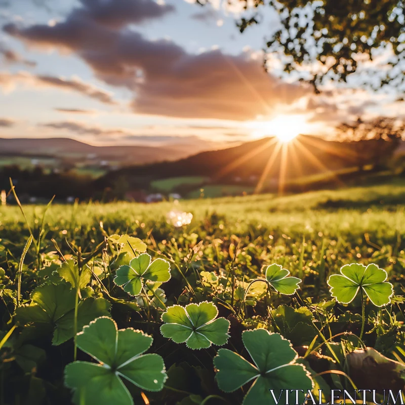 AI ART Sunlit Clover Meadow at Sunset