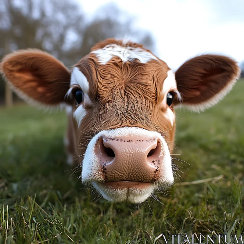 Close-Up of a Calf in a Field AI Image