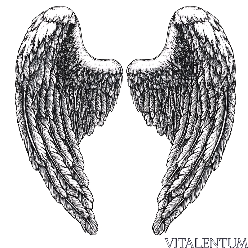 Monochrome Feathered Wings Drawing AI Image