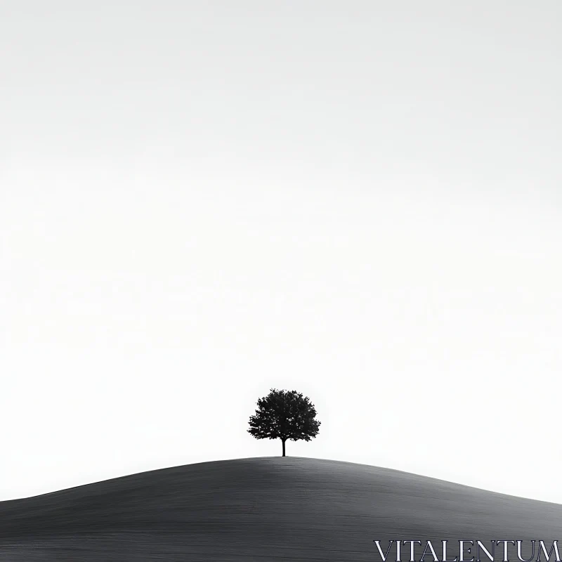 AI ART Solitary Tree in Black and White