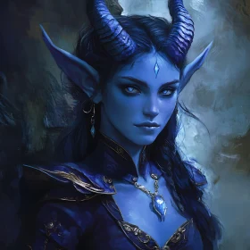 Mystic Blue-Skinned Demon with Horns