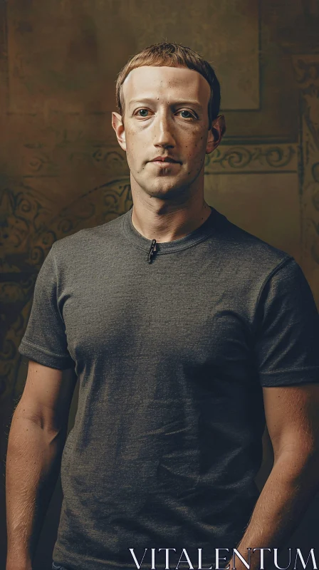 AI ART Mark Zuckerberg's Expressive Portrait in Grey T-Shirt