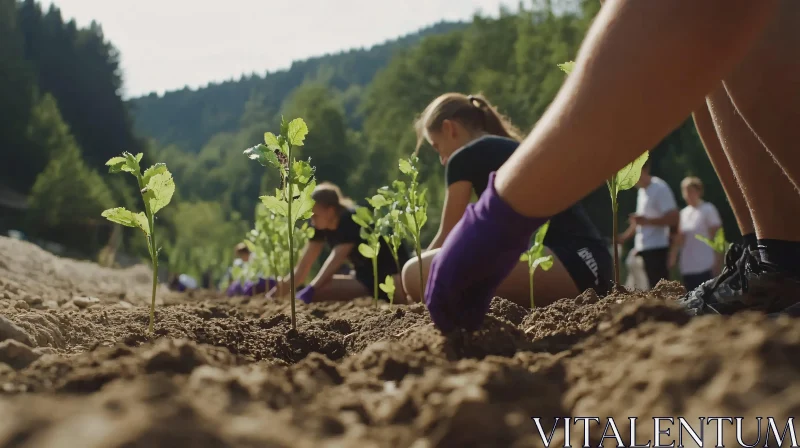 Reforestation Project: Planting New Trees AI Image