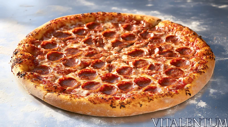 Delicious Pepperoni Pizza on Floured Surface AI Image