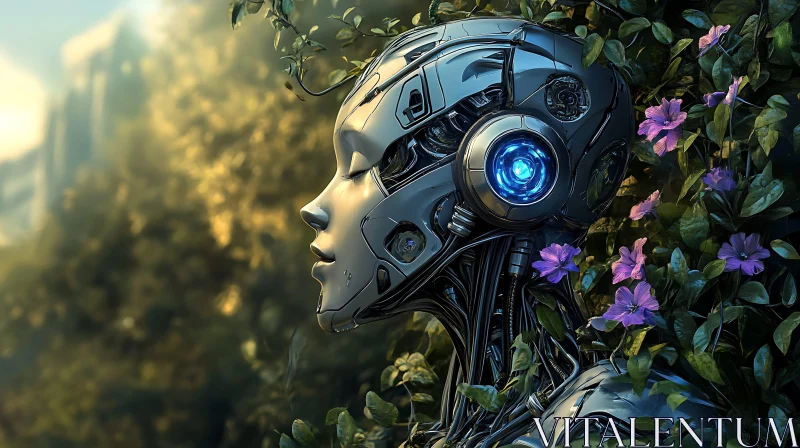 Symbiotic Relationship between Robot and Nature AI Image