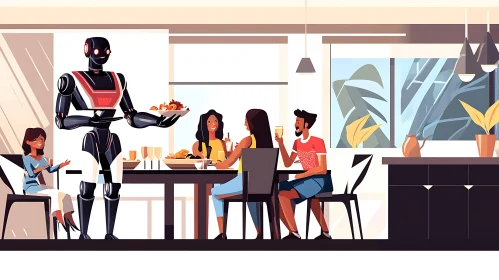 Futuristic Family Dinner with Robot