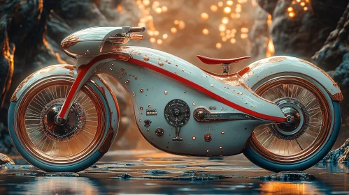 Vintage Motorcycle on Reflective Surface