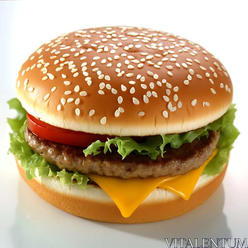 Tasty Sesame Seed Cheeseburger AI Image