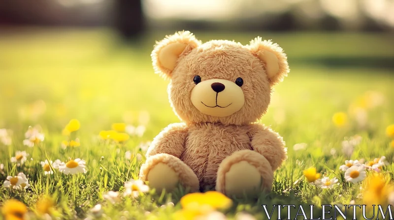 Plush Bear Among Wildflowers AI Image