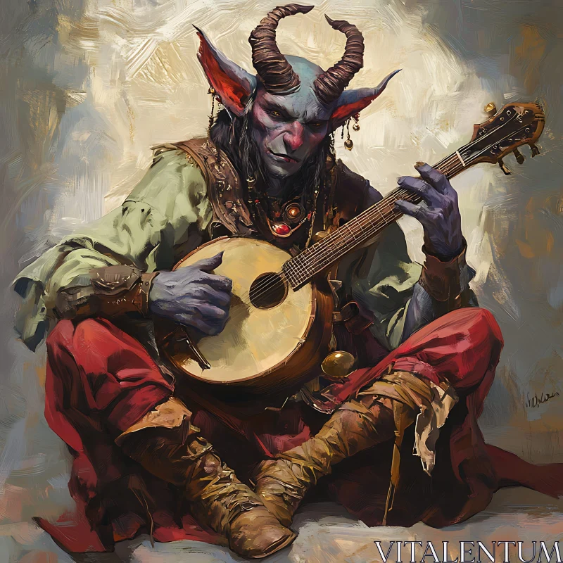 Fantasy Character with Horns Playing Instrument AI Image