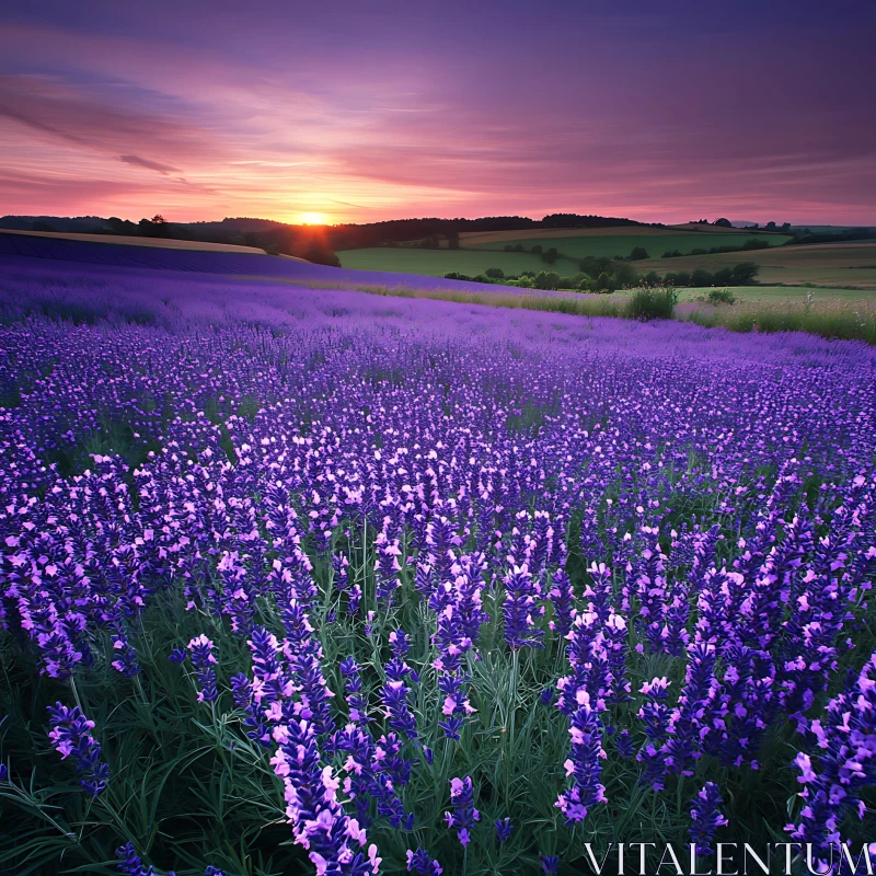 AI ART Purple Lavender Field at Dusk