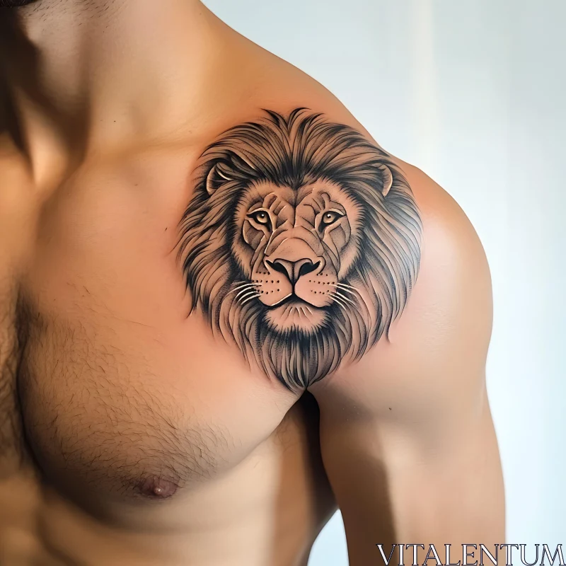 Lion Ink Art on Shoulder AI Image