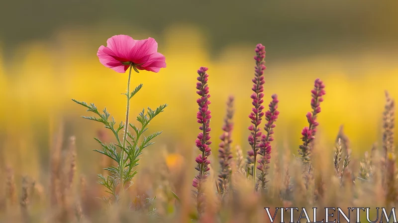 Wildflower Meadow with Pink Poppy AI Image