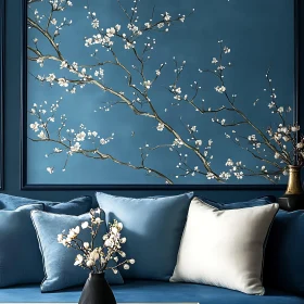 Blue Couch with Blossom Painting Decor