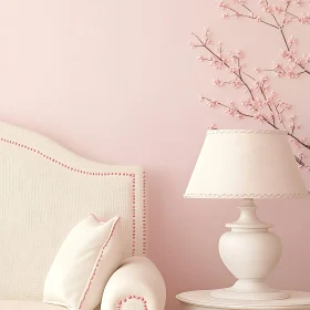 Soft Pink Room with Lamp and Flowers