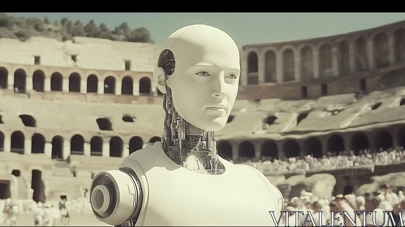 AI ART Futuristic Cyborg Amidst Historical Monuments