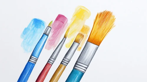 Paintbrushes and Color Strokes Composition