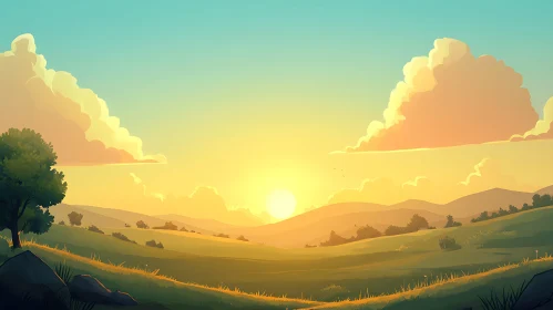 Golden Hour Landscape Painting