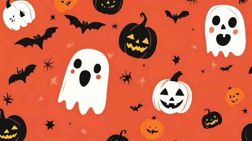 Festive Halloween Ghosts and Pumpkins Design