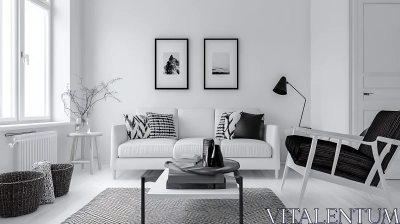 AI ART Minimalist Black and White Living Room