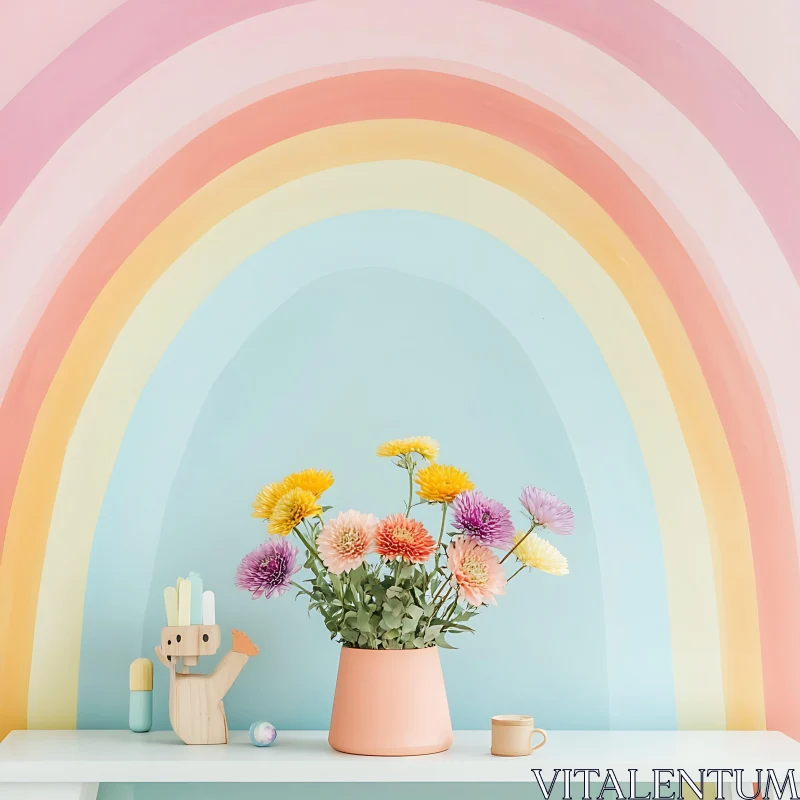 AI ART Pastel Rainbow and Floral Arrangement