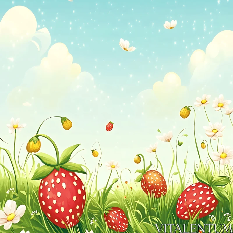 AI ART Whimsical Strawberry Field Illustration