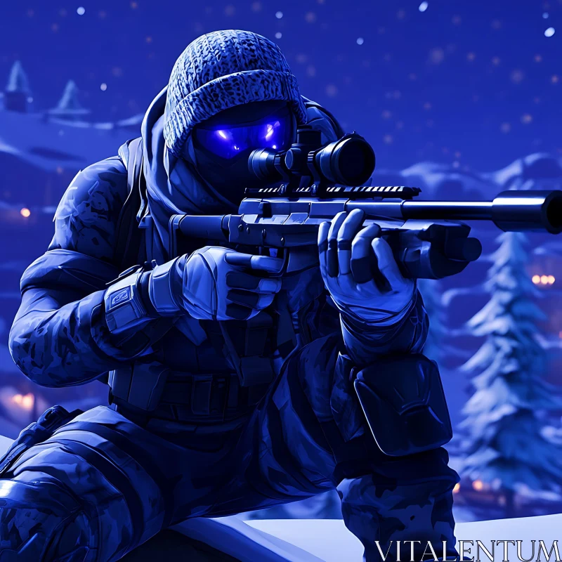 AI ART Blue Night Sniper