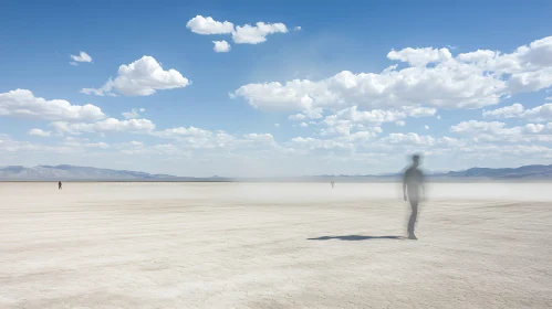 Blurred Figure in Desert Landscape