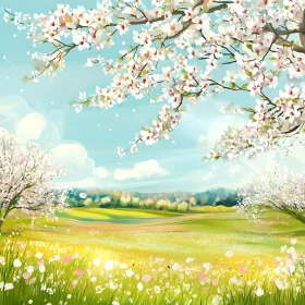 Floral Meadow Under a Pastel Sky