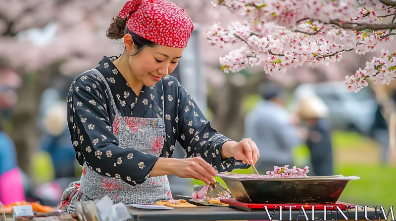 AI ART Authentic Cooking at Cherry Blossom Festival