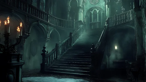 Ornate Stairway in Gothic Setting