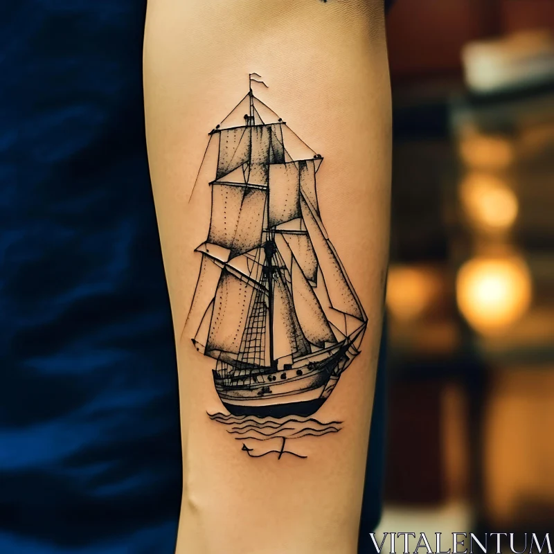 Detailed Black Ink Ship Tattoo AI Image