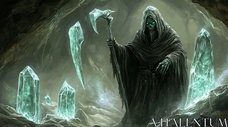 AI ART Crystal Guardian of the Dark Cave