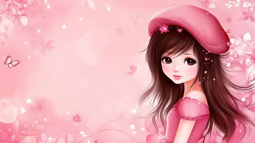 Cute Anime Character with Floral Background