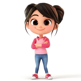 3D Cartoon Girl with Confident Pose