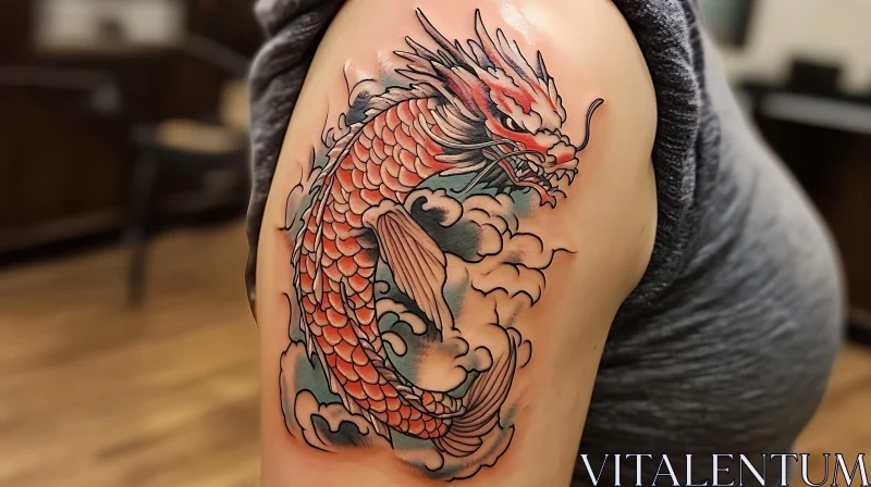 Detailed Dragon Tattoo with Vibrant Colors AI Image