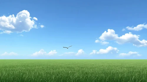 Sky High: Bird Soaring Above Meadow