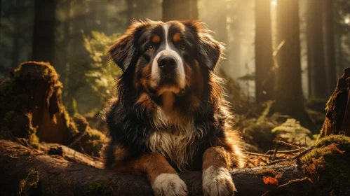 Atmospheric Portraiture of Bernese Mountain Dog in Forest