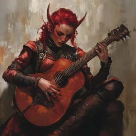 Red-Haired Tiefling Playing Guitar