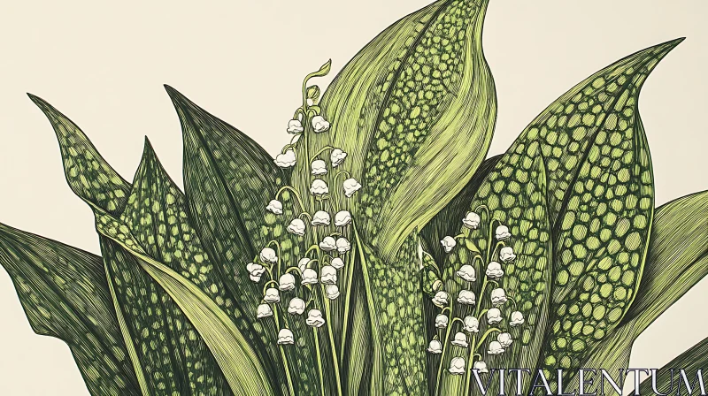 Botanical Lily of the Valley Illustration AI Image