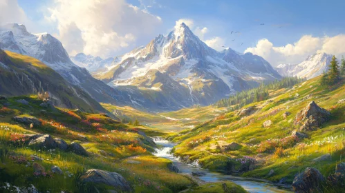 Serene Mountain Landscape with Lush Meadow