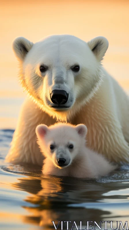 Captivating Moment: Polar Bear and Cub in Backlit Photography AI Image