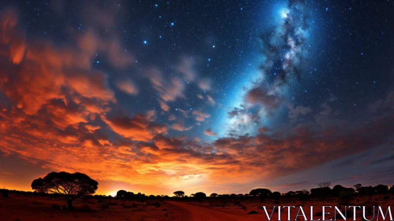 Captivating Starry Sky Above Majestic Desert Horizon AI Image